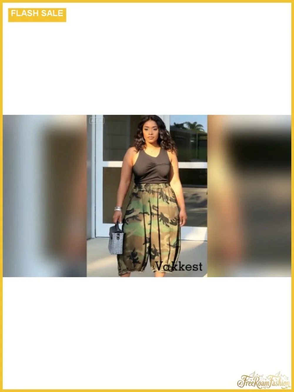 Womens Baggy Camo Cargo Jeans Elastic High Rise Wide Leg Cropped